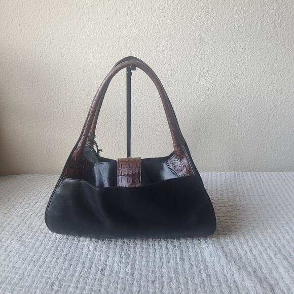 Brahmin Black and Brown Croc Embossed Leather Handbag - Picture 2 of 9